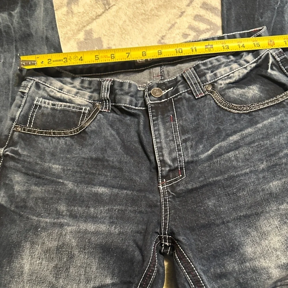 Buckle Men's Blue Straight Jeans with Distressed Pocket 32waist by 30 length